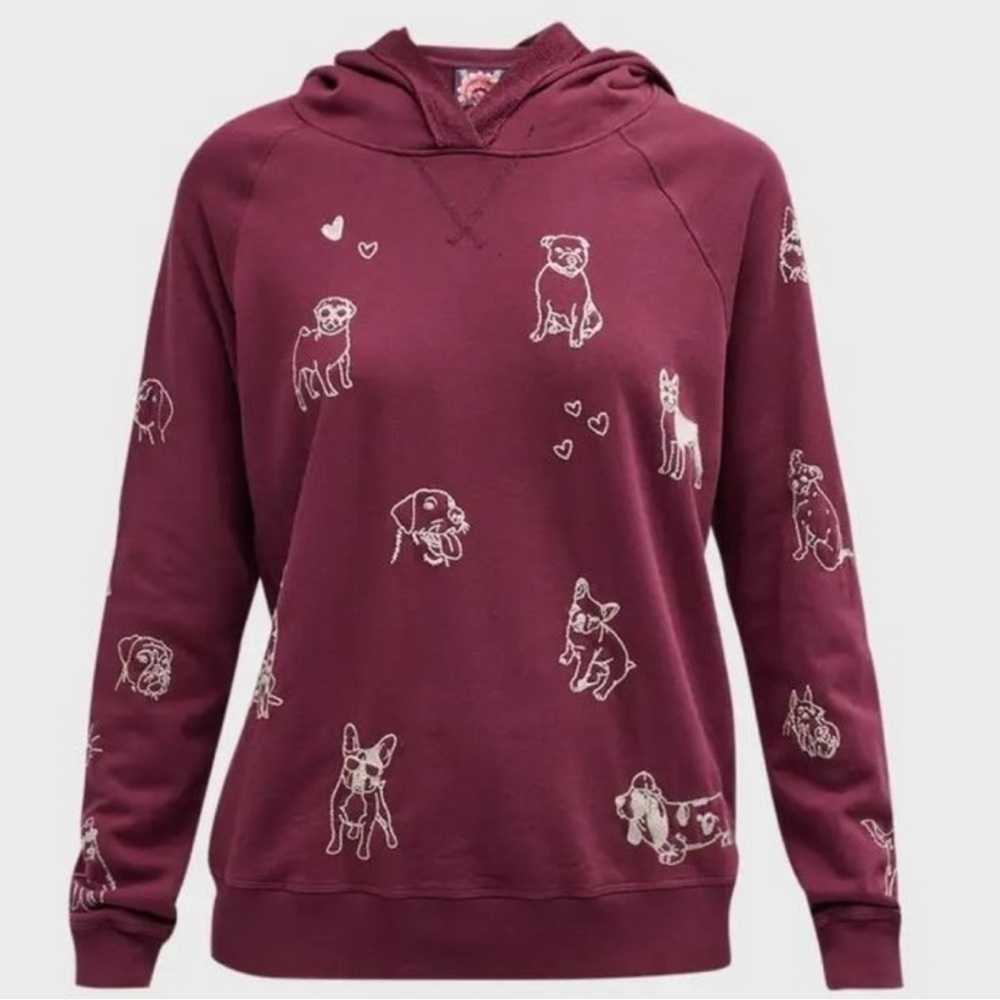 Dog Print Johnny Was embroidered Burgundy Hoodie